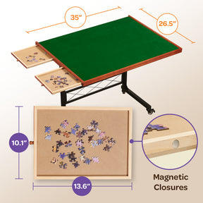 JoyBerri Jigsaw Puzzle Table/Rolling Puzzle Desk - 1500 Piece Puzzle Board with Bonus Puzzle/Portable Jigsaw Puzzle Tables with Drawers and Legs - Height Adjustable for Adults and Kids