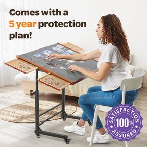 JoyBerri Jigsaw Puzzle Table/Rolling Puzzle Desk - 1500 Piece Puzzle Board with Bonus Puzzle/Portable Jigsaw Puzzle Tables with Drawers and Legs - Height Adjustable for Adults and Kids