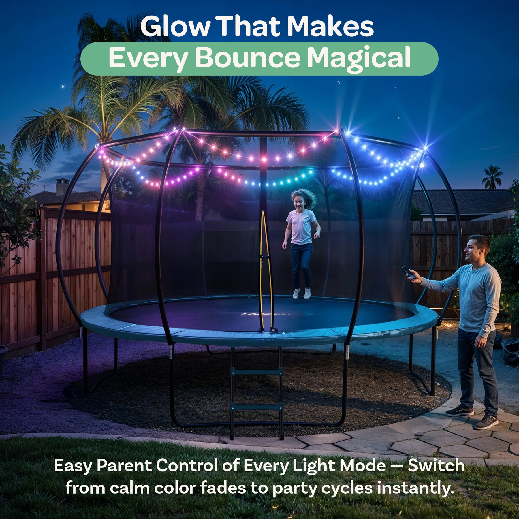Enclosed Trampoline with LED Lights