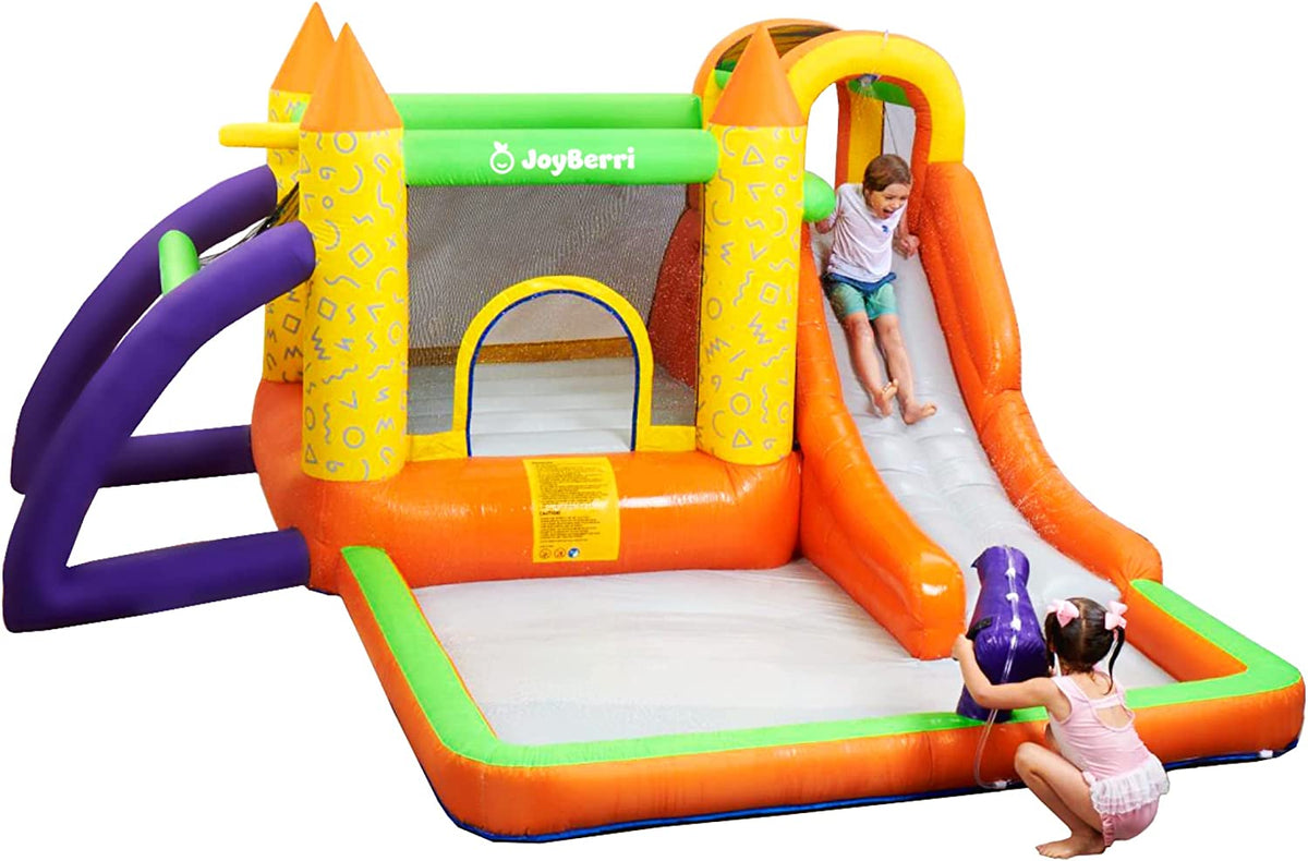 BounceBoss™ Waterslide - Inflatable Water Bounce House with Water Slide, Trampoline, Splash Pool, Climbing Wall - Heavy Duty Bouncy House for Kids Outdoor - Includes Air Blower & Carry Bag