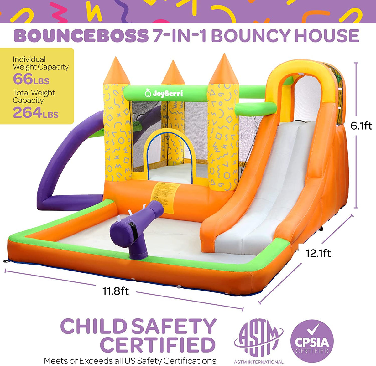 BounceBoss™ Waterslide - Inflatable Water Bounce House with Water Slide, Trampoline, Splash Pool, Climbing Wall - Heavy Duty Bouncy House for Kids Outdoor - Includes Air Blower & Carry Bag